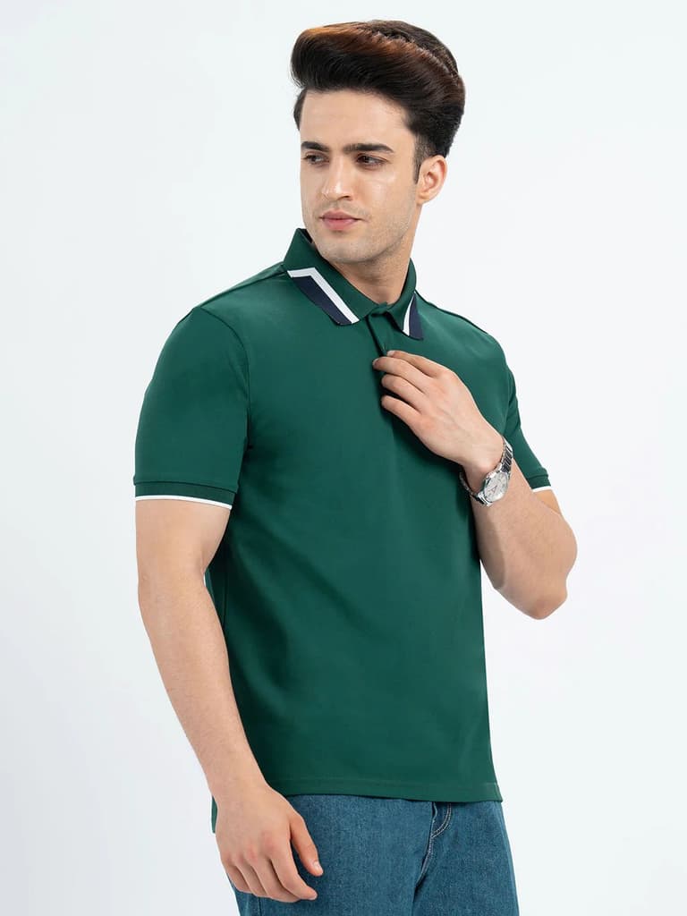 T Shirts for Men in Forest Green | Polo Half Sleeve T Shirt — photo 6