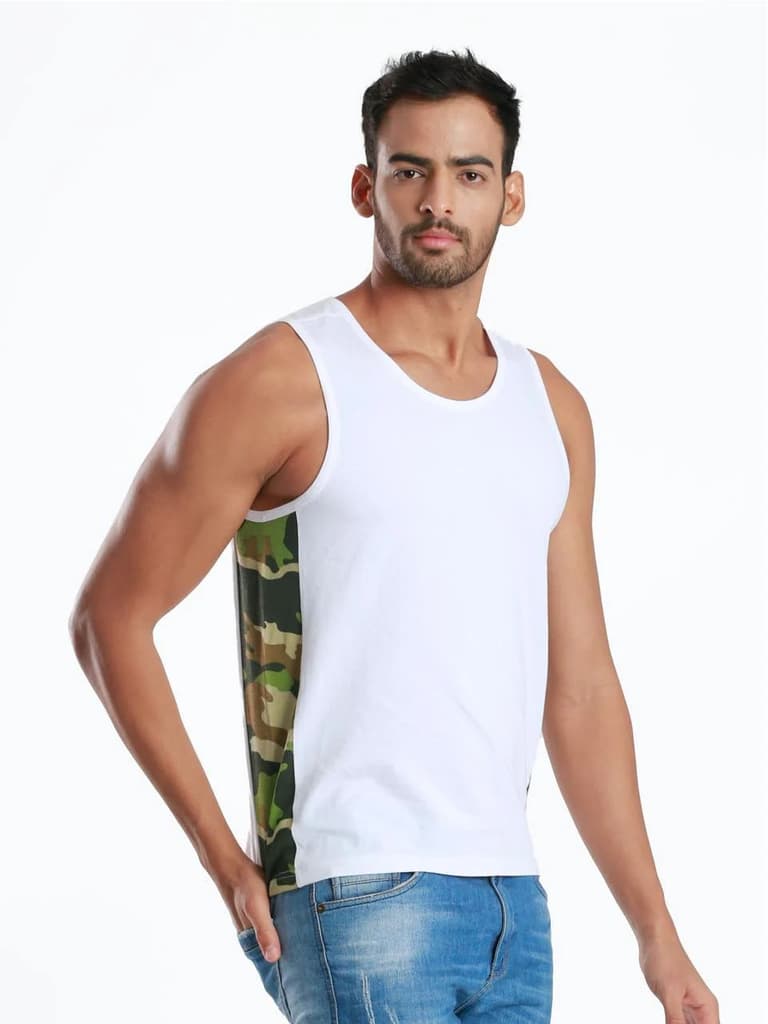 Rib Camo White Active Fit Camo Printed Organic Bamboo Vest (Pack Of 1) — photo 2