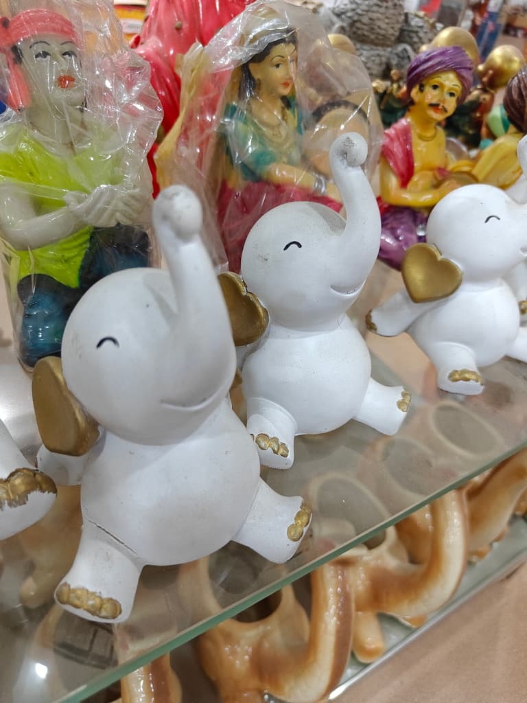 White Elephant Statue | Decorative | Porcelain | Gold Trim