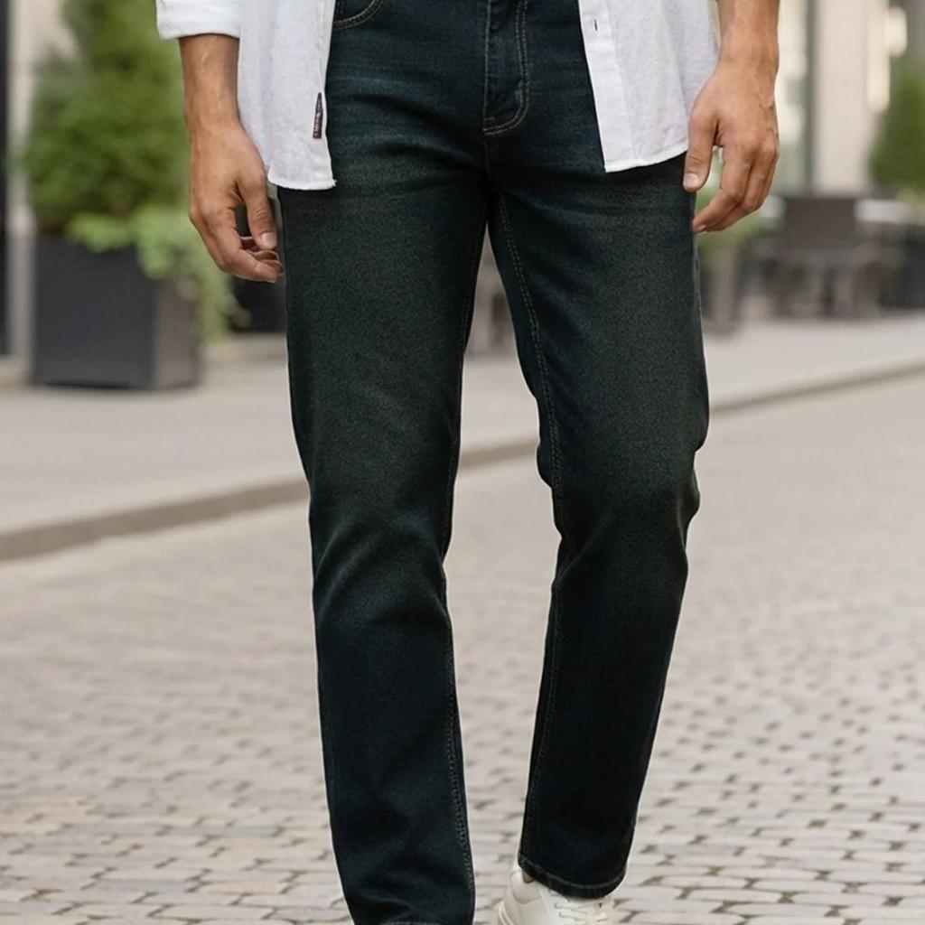 Men's Carbon Blue Regular Fit Whisker Wash Yellow Tint Denim Jeans Stretchable