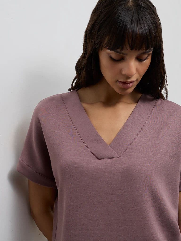 Wunderlove Dusty Pink Solid V-Neck Top — photo 3