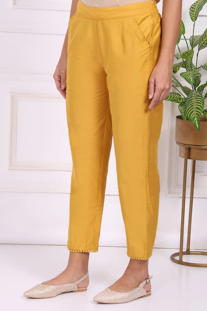 Yellow Solid Ankle Length Straight Pants — photo 2