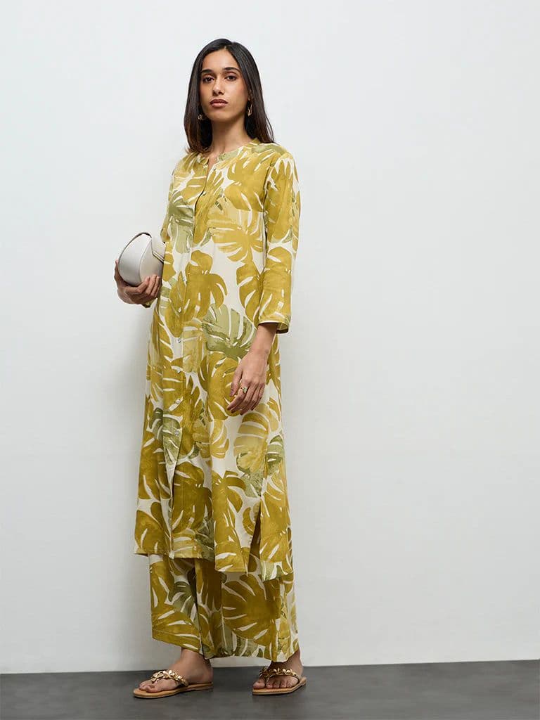 Utsa Green Foliage Printed A-Line Kurta — photo 2