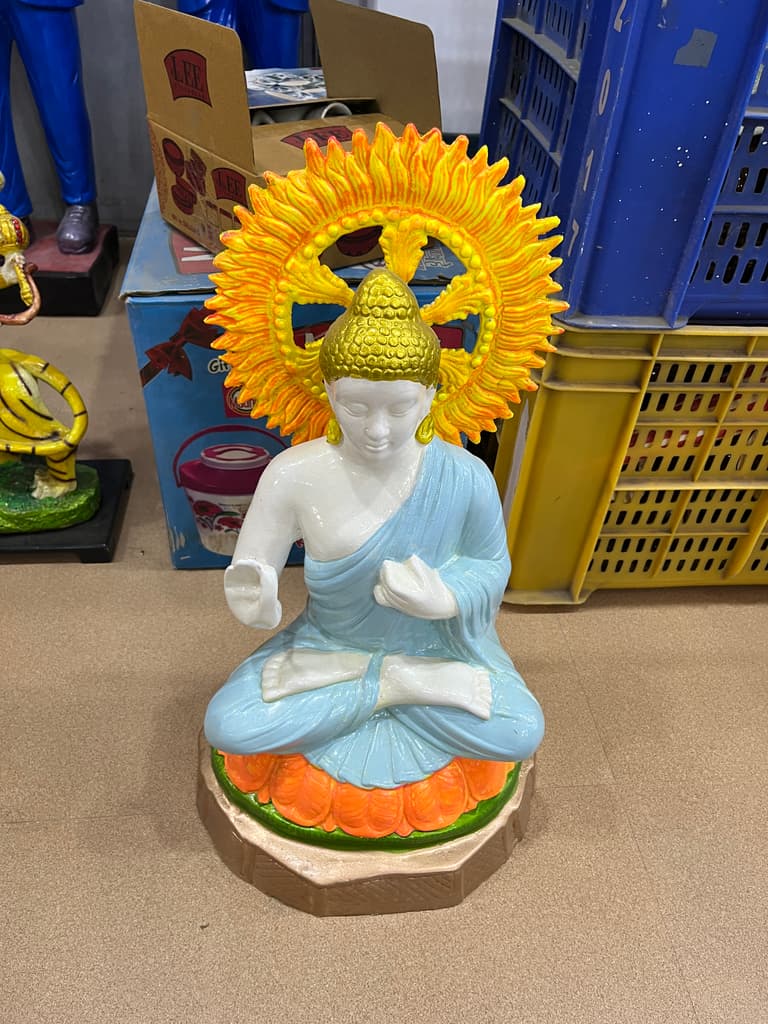 Buddha Statue | Sculpture | Porcelain | Blue, Yellow, Orange, Green
