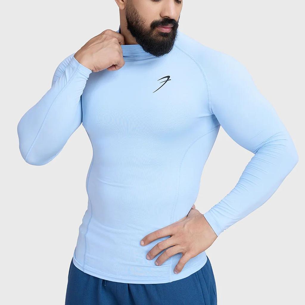 High Neck Compression Full Sleeves T-shirt Glacial Blue