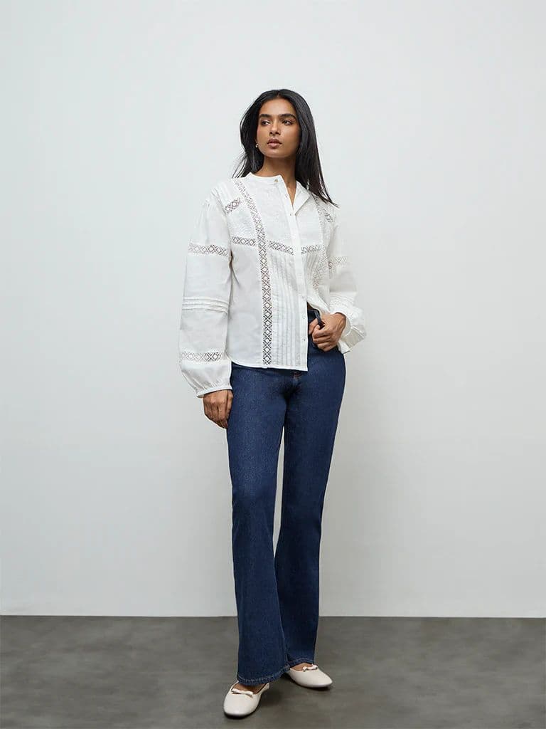 LOV Off-White Lace-Embroidered Cotton Blouse — photo 2