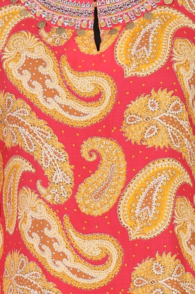 Rust Red Paisley Thread Embroidered Modal Straight Kurta — photo 2