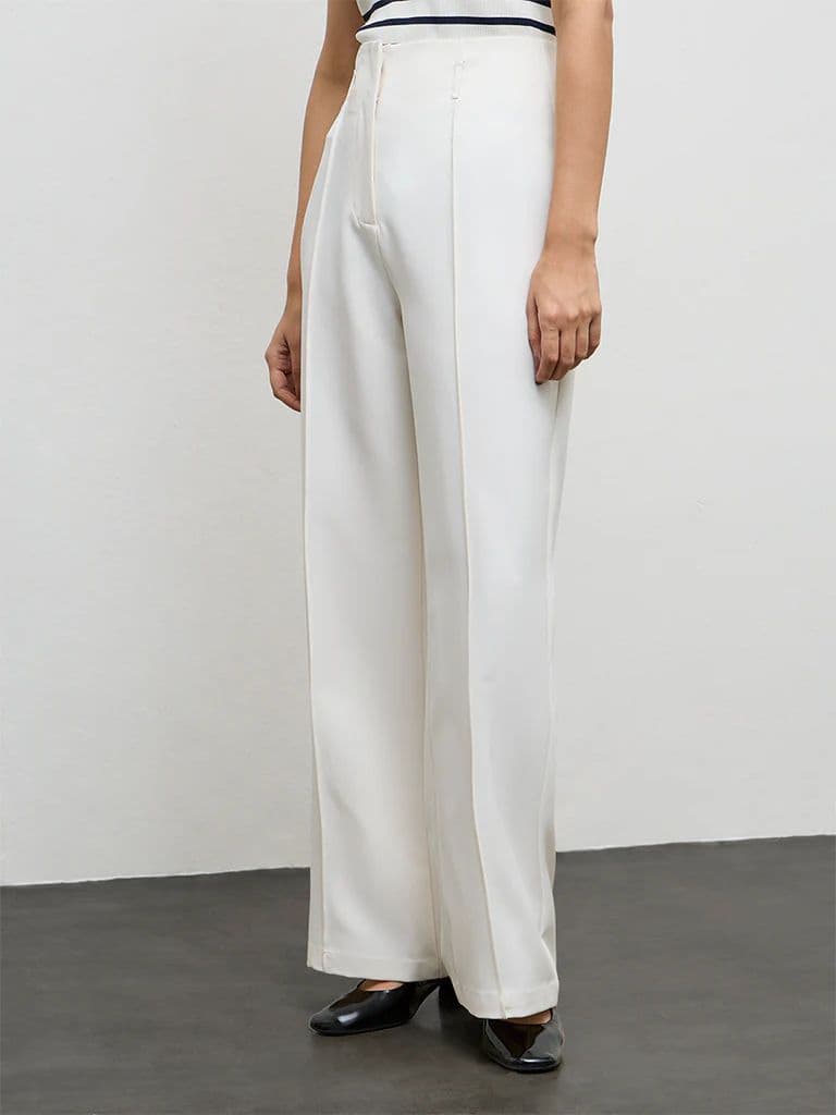 Wardrobe Ivory High-Rise Trousers with a Belt — photo 2