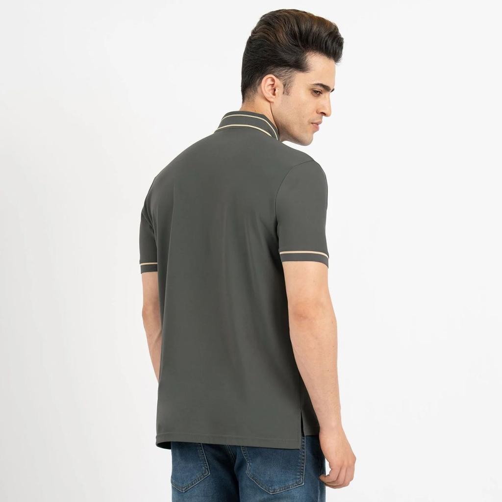T Shirts for Men in Dark Olive | Nylon Spandex Polo T Shirt — photo 3