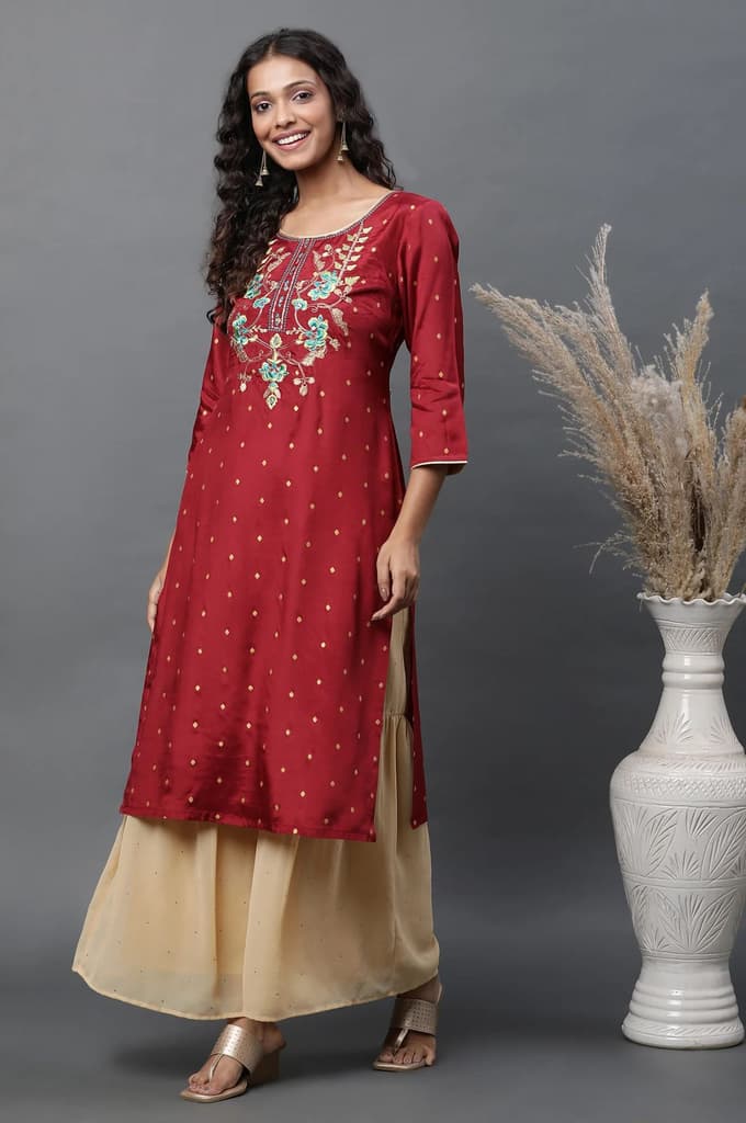 Gold Polka Dots Printed Flared Woven Palazzo With Elasticated Waist — photo 5