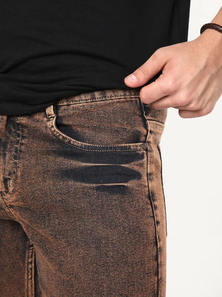 Men's Light Brown Bootcut Fit Mid Rise Acid Wash Jeans Stretchable — photo 5