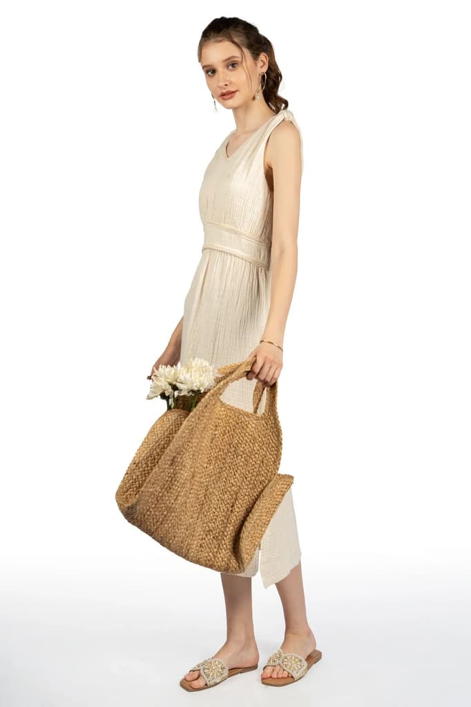Beige Cotton Fit & Flare Midi Dress — photo 7