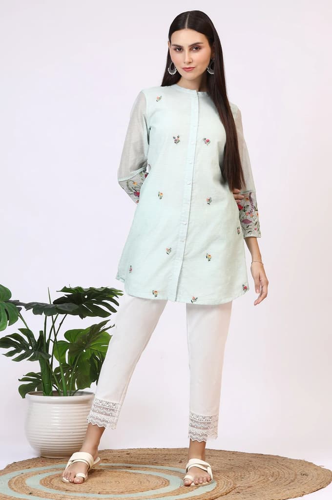 Mint Green Floral Embroidered Kota Tunic — photo 2