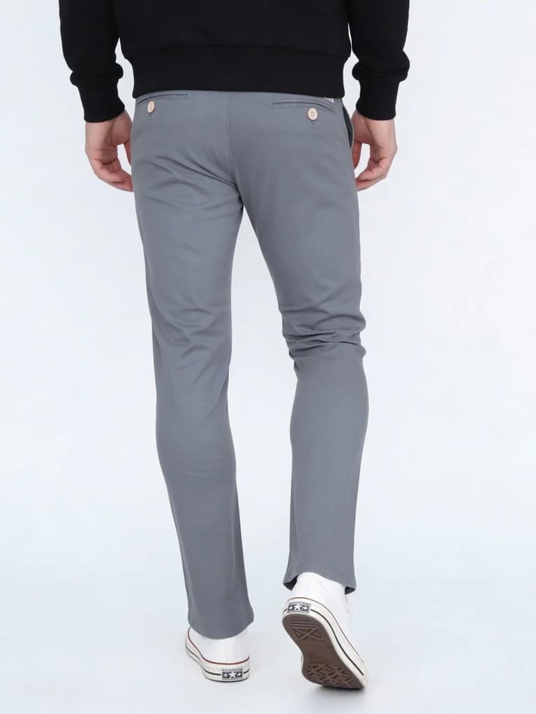 Men's Light Blue Straight Fit Mid Rise Cotton Casual Chinos Trousers Stretch — photo 3