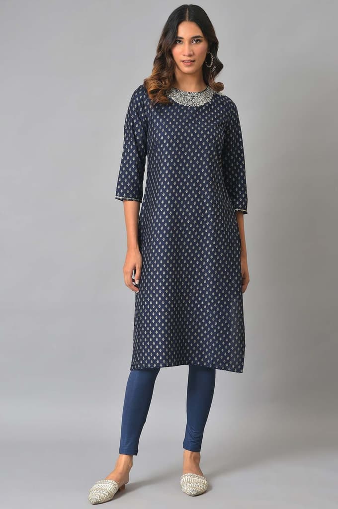 Blue Solid Skinny Fit Tights With Slip On Closure — photo 5