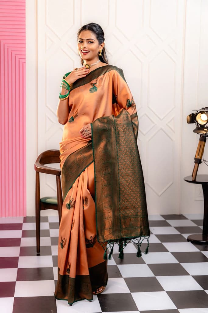 Mimosa Women's Woven Design Kanjivaram Style Art Silk Saree With Blouse Piece : SA00001778PCFREE — photo 2