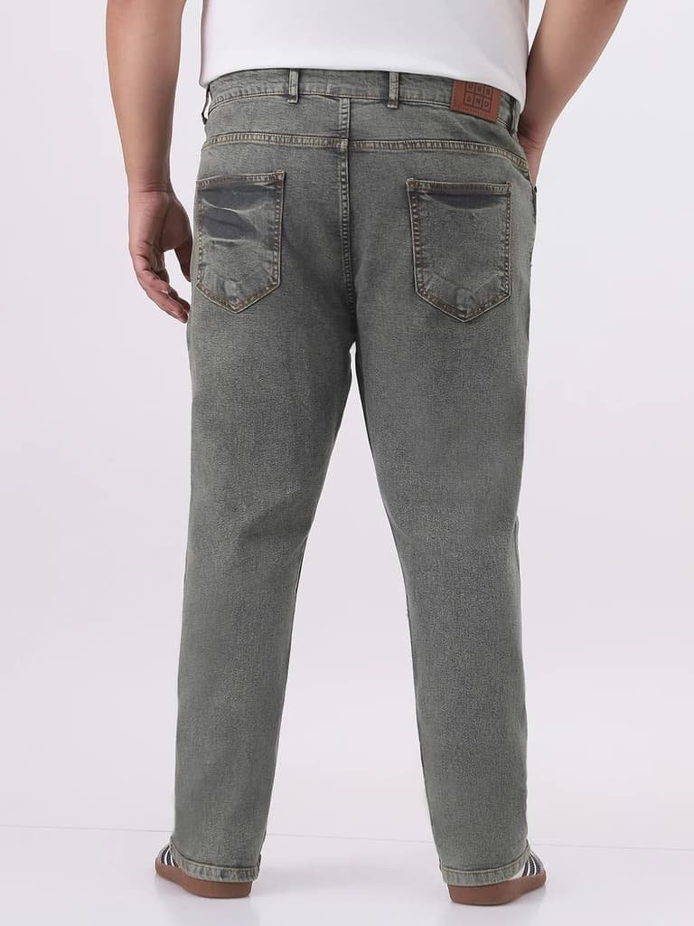 Plus Men's Light Grey Straight Fit Heavy Washed Jeans Stretchable — photo 3