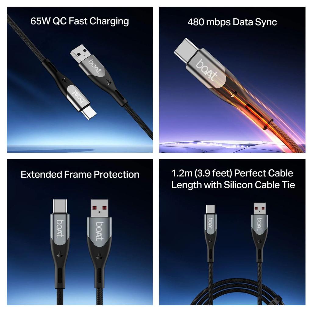 boAt Type A to C 65W Cable | Fast Charging Cable with 65W Output, 480 Mbps Data Sync & Nylon Braided Skin — photo 7