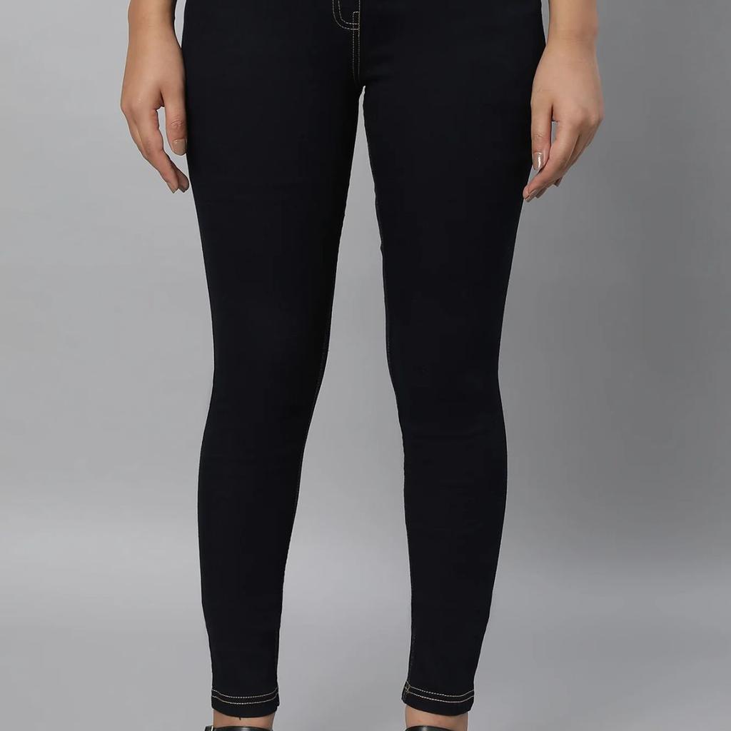 Navy Blue Solid Skinny Fit Denim Jeggings With Slip On Closure