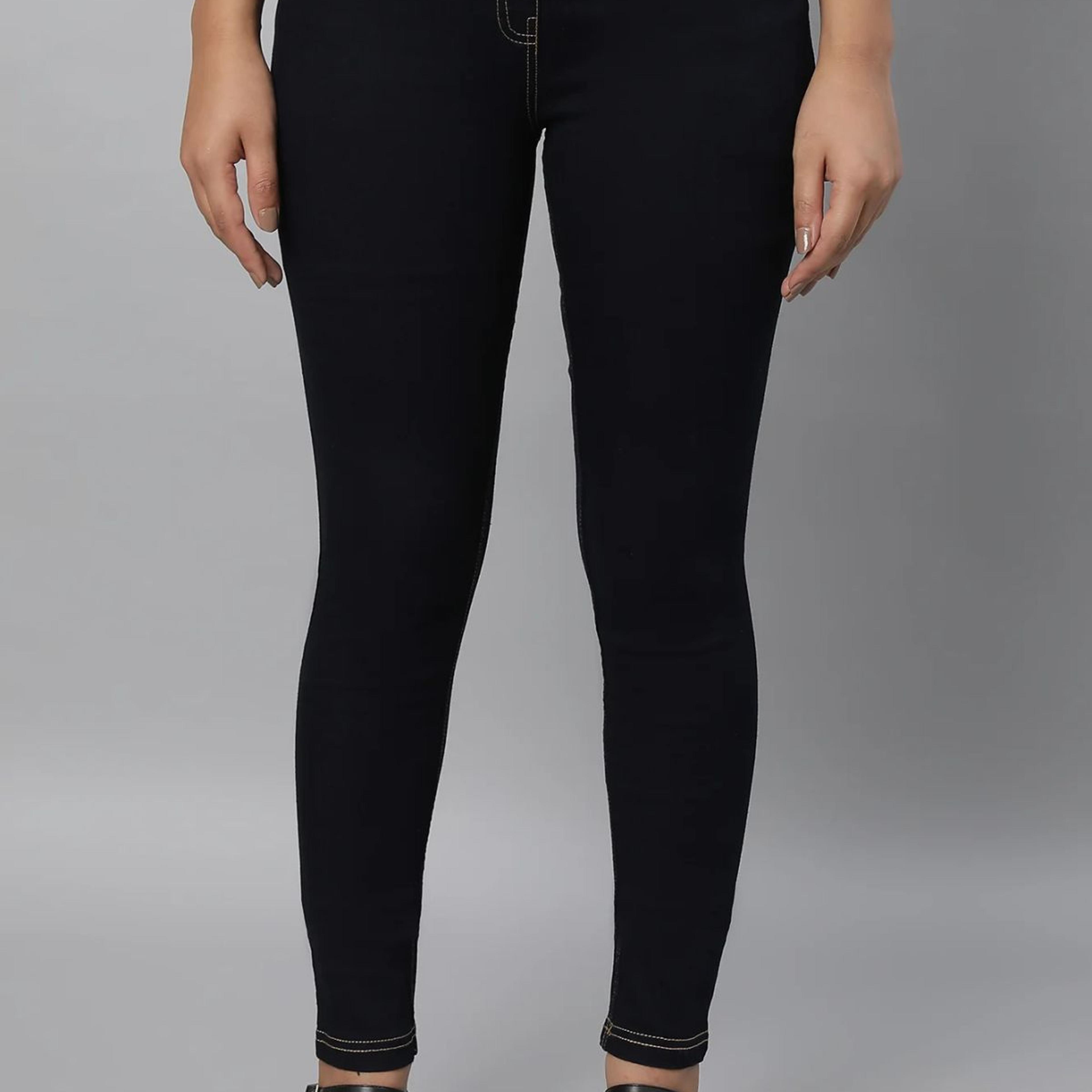 Navy Blue Solid Skinny Fit Denim Jeggings With Slip On Closure