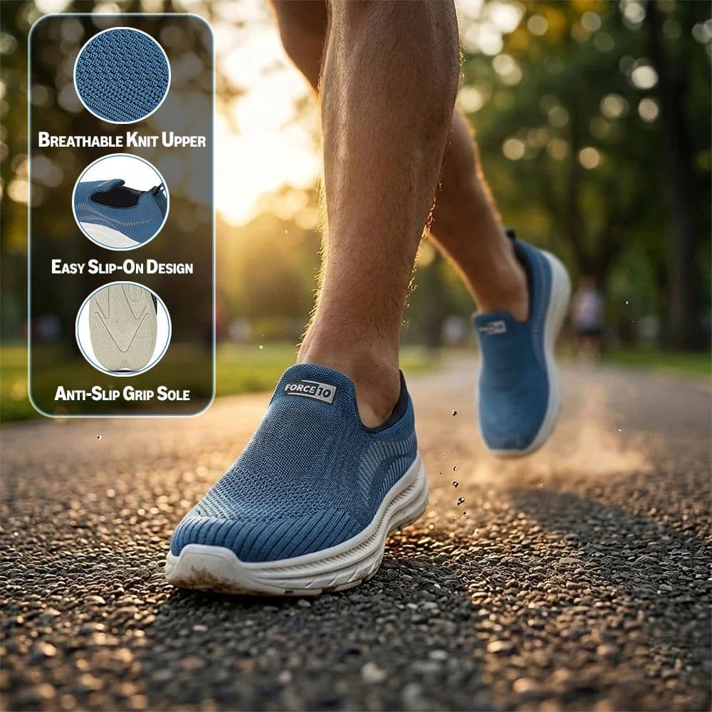 Force 10 RUNSTEP-E Teal Blue Sports Non Lacing Walking Shoes For Men By Liberty — photo 3