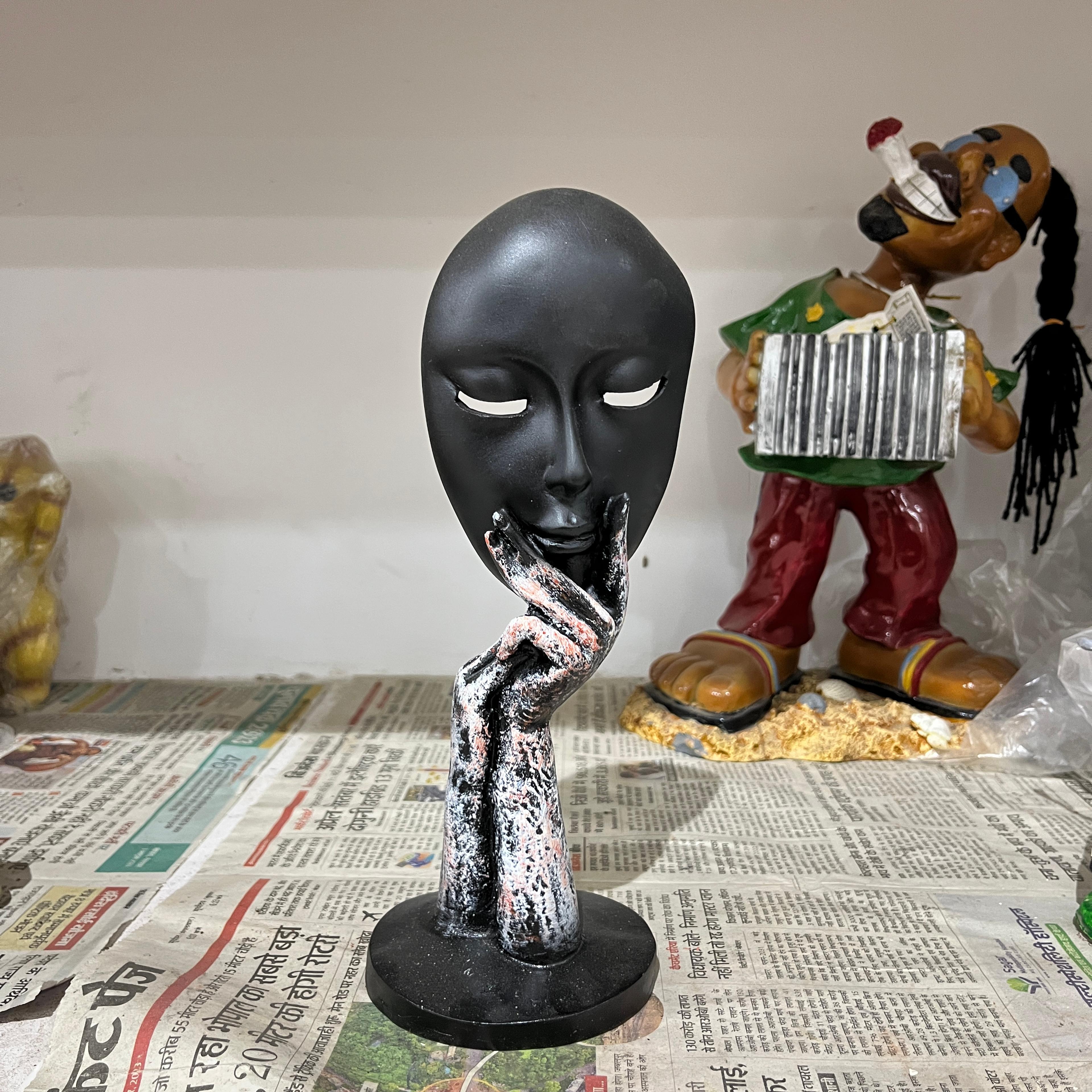 Black Mask with Hands | Sculpture | Wood | Black