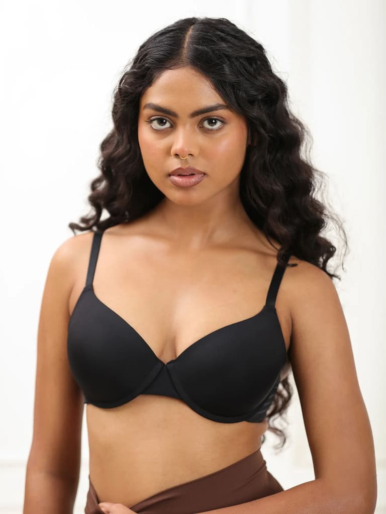 Everyday T-shirt Bra - Underwired Lightly Padded Seamless Bra with Moulded Cups — Black / S