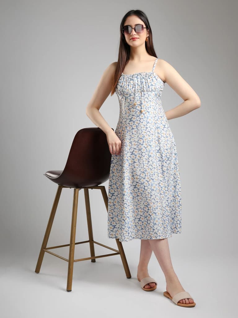Ismera Midi Floral Dress- Blue — photo 6