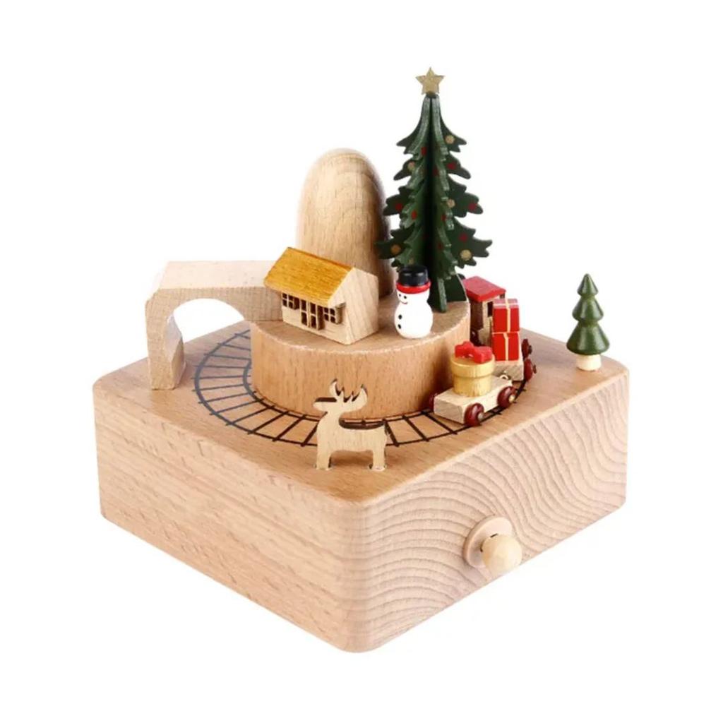 Christmas Train Music Box | Mountain Tunnel and Train Music Box — Brown