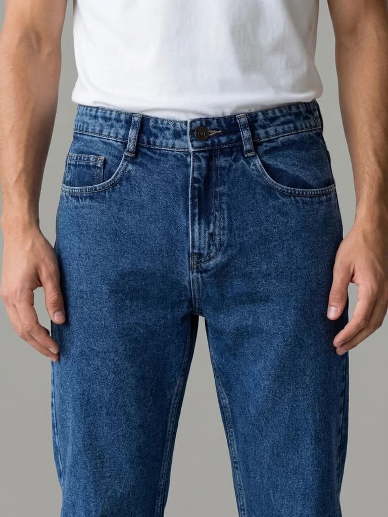 Men's Blue Relaxed Fit Washed Denim Jeans Non-Stretchable — photo 5