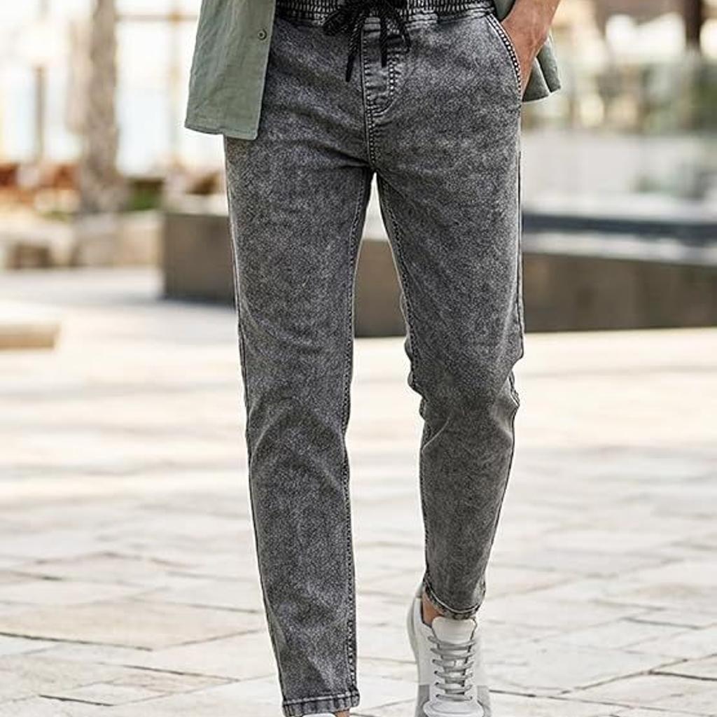 Men's Grey Regular Fit Washed Jogger Jeans Stretchable