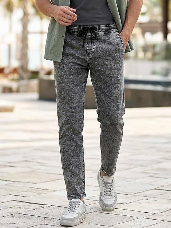 Men's Grey Regular Fit Washed Jogger Jeans Stretchable — 28 / Grey