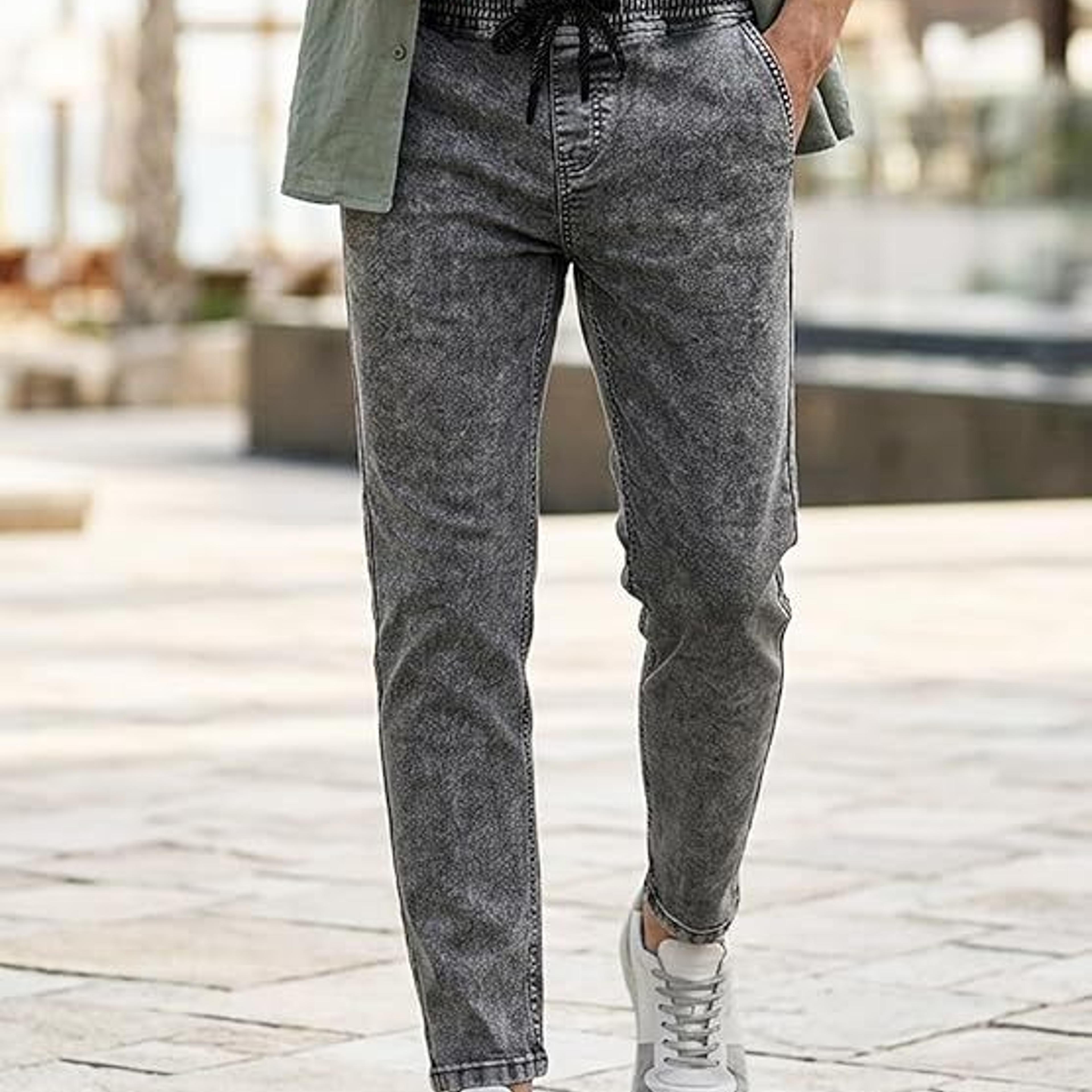 Men's Grey Regular Fit Washed Jogger Jeans Stretchable