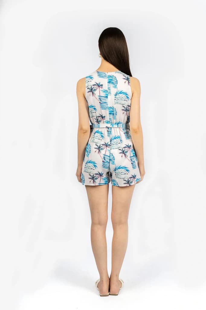 White Printed Fitted Playsuit in Cotton Viscose Linen — photo 3