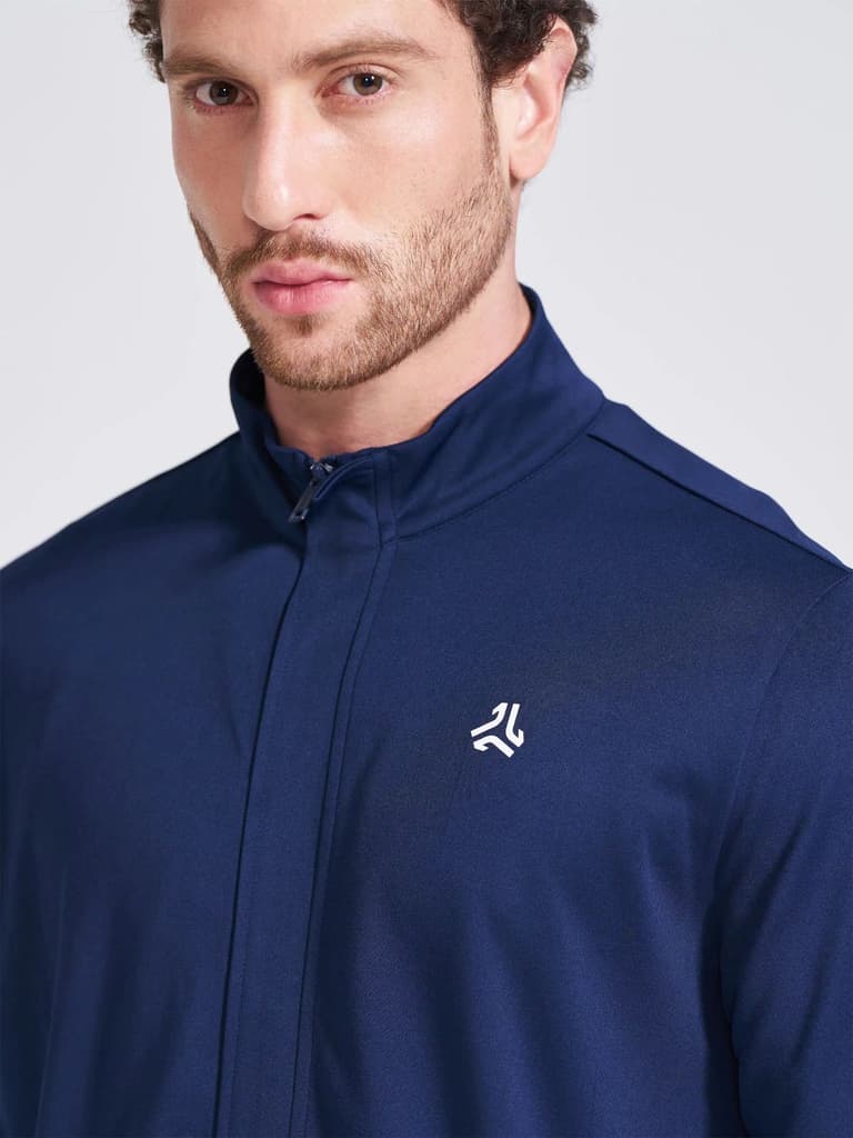 Men's Navy Solid Stand Collar Jacket — photo 2