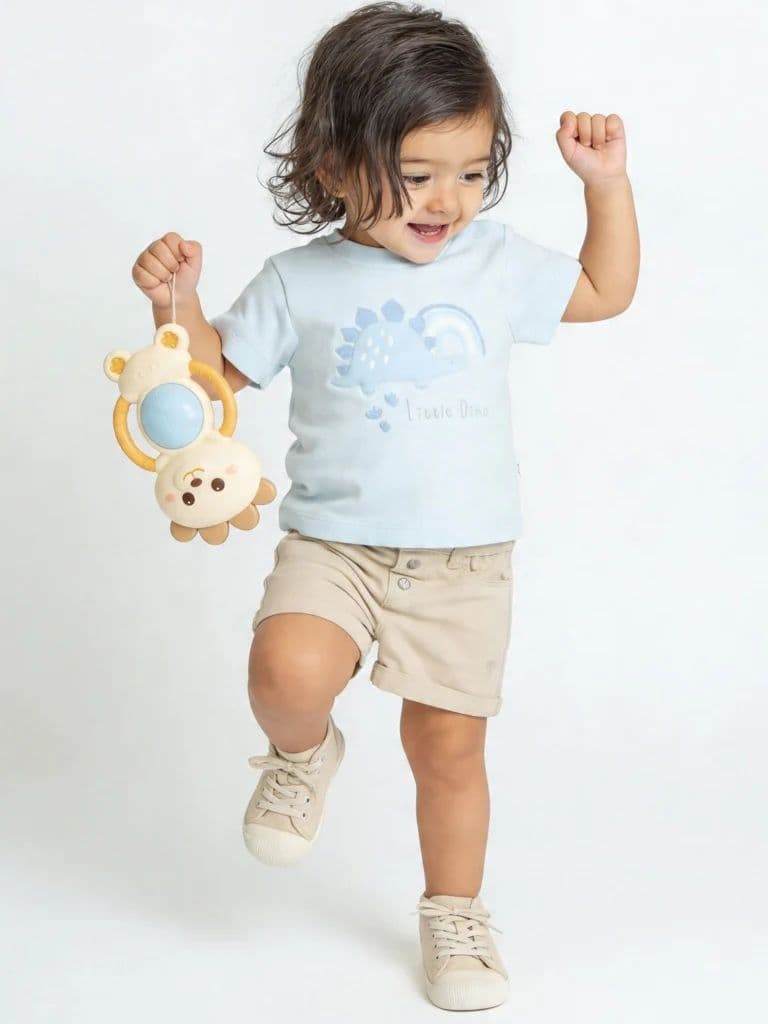 HOP Baby Girls Beige High-Rise Denim Shorts