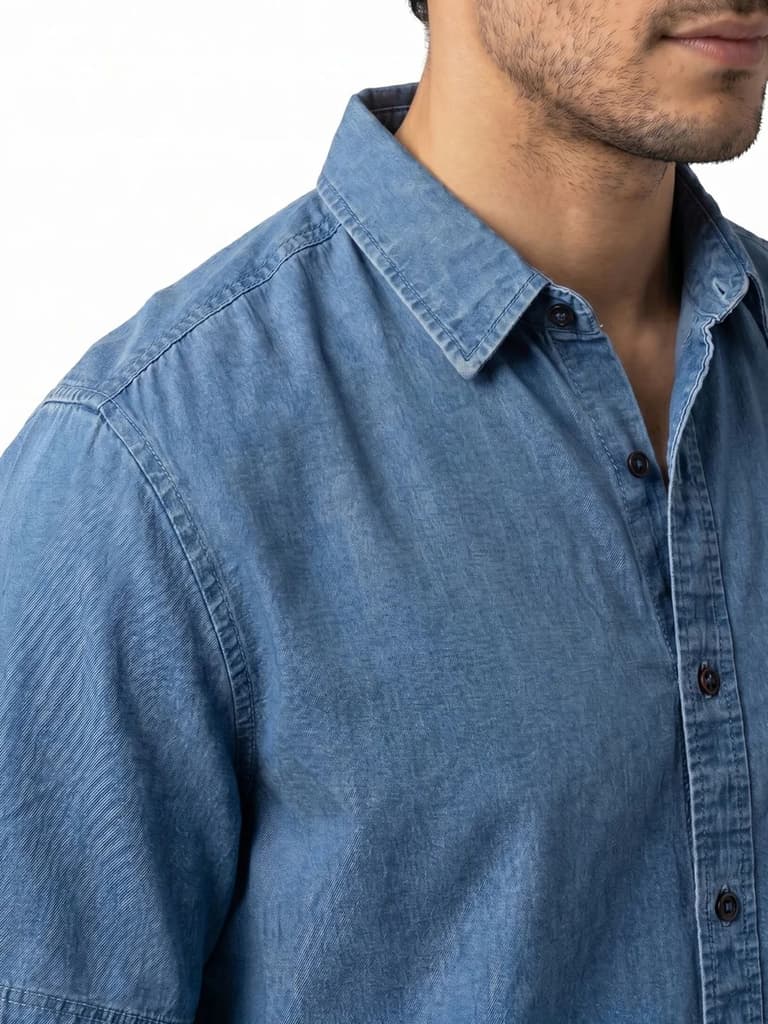 Men's Light Blue Oversized Fit Half Sleeve Solid Casual Denim Shirt — photo 6