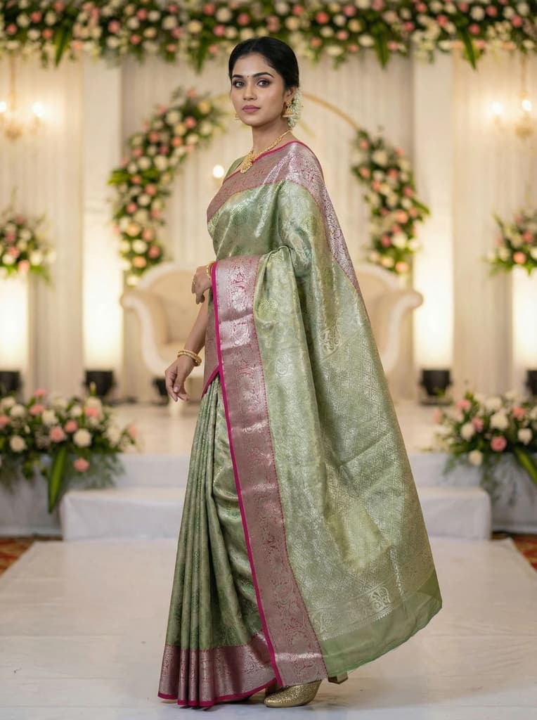 MIMOSA Women's Woven Design Kanjivaram Style Art Silk Saree with Blouse Piece - Green (SA00002476GRNFREE) — photo 3