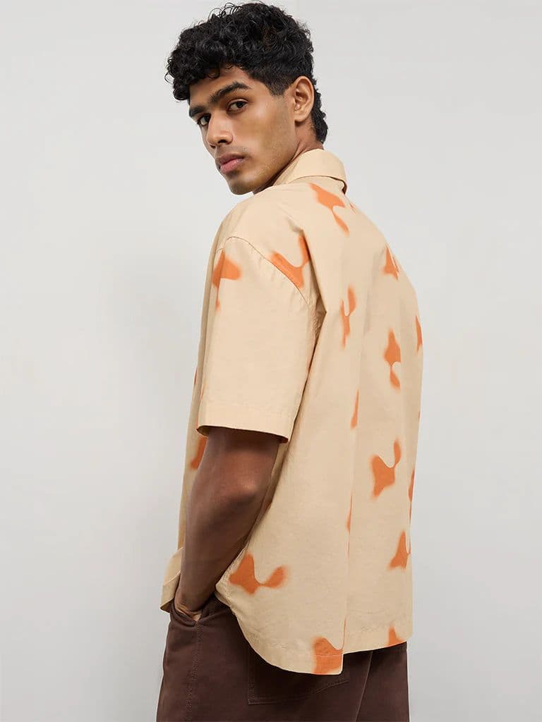 Nuon Beige Abstract Printed Relaxed-Fit Cotton Shirt — photo 4