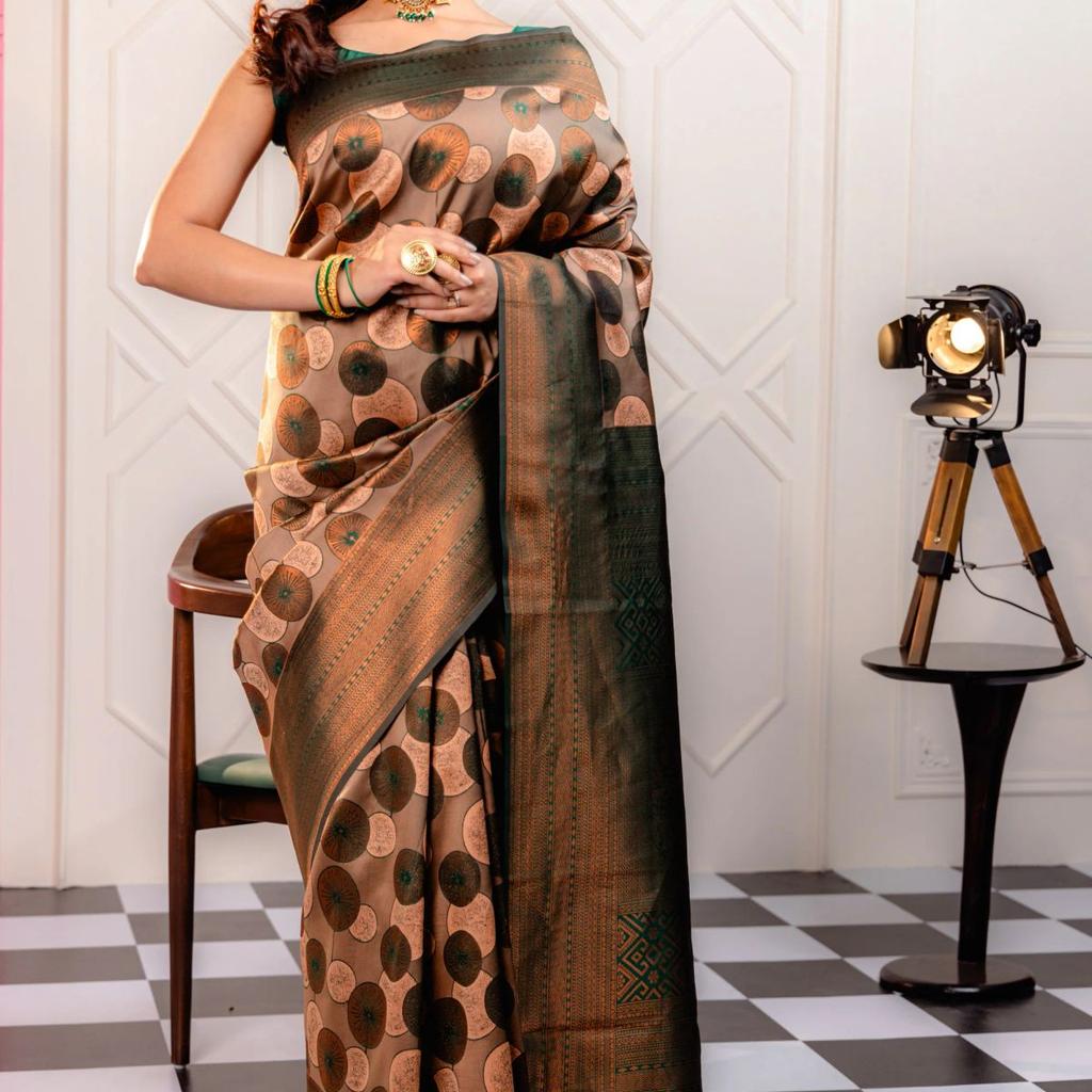 Mimosa Women's Woven Design Kanjivaram Style Art Silk Saree With Blouse Piece : SA00001789PCFREE