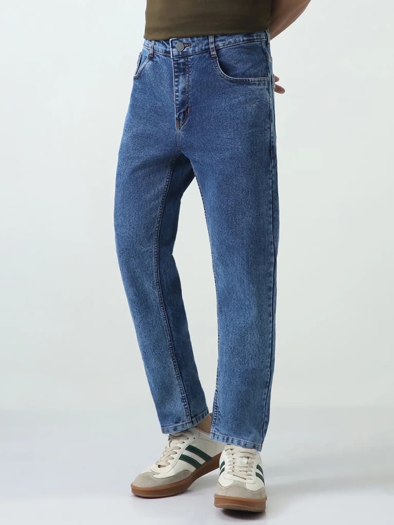 Men's Blue Slim Fit Washed Denim Jeans Stretchable — photo 2
