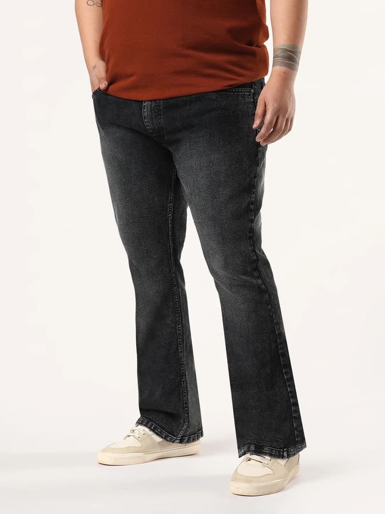 Plus Men's Black Bootcut Fit Mid Rise Tinted Heavy Washed Jeans Stretchable — photo 2