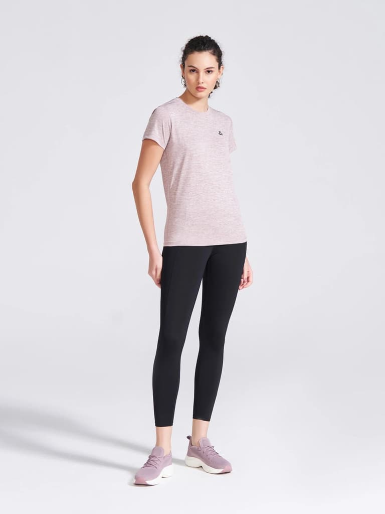 Women's Mauve Self Design Round Neck T-Shirt — photo 6