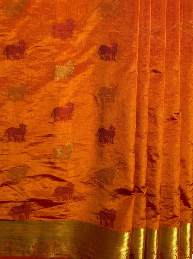 MIMOSA Women's Woven Design Banarasi Style Raw Silk Saree with Blouse Piece - Mustard ( SA00003136MSFREE ) — photo 6