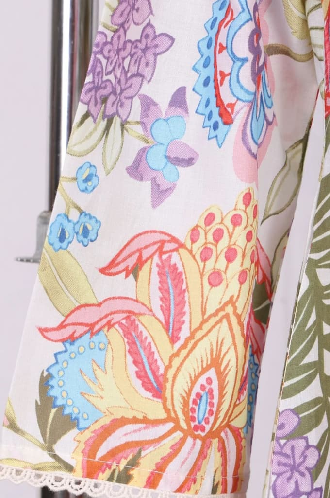 Off White Floral Printed Pure Cotton Straight Kurta with Lace — photo 6