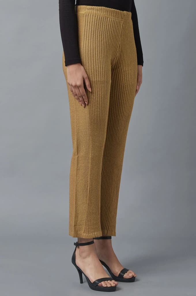 Gold Solid Boot Cut Acrylic Palazzo With Elasticated Waist — photo 4
