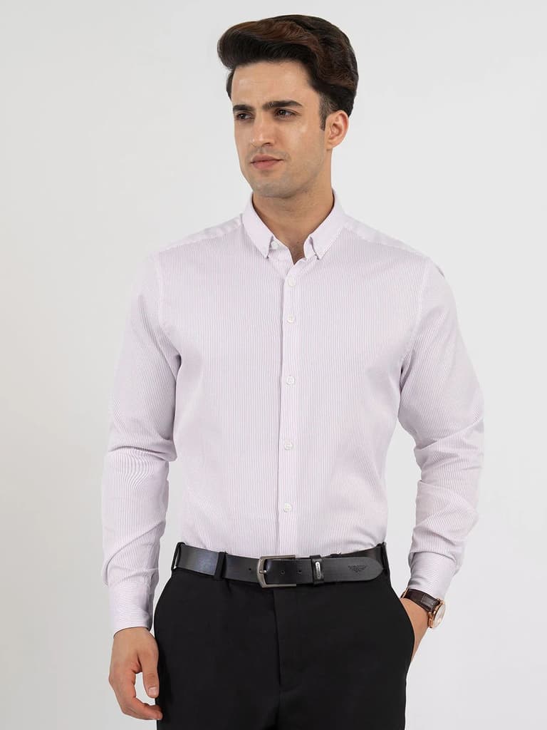 Shirts for Men in Purple | Dobby Stripe Full Sleeve Shirt — S / Purple