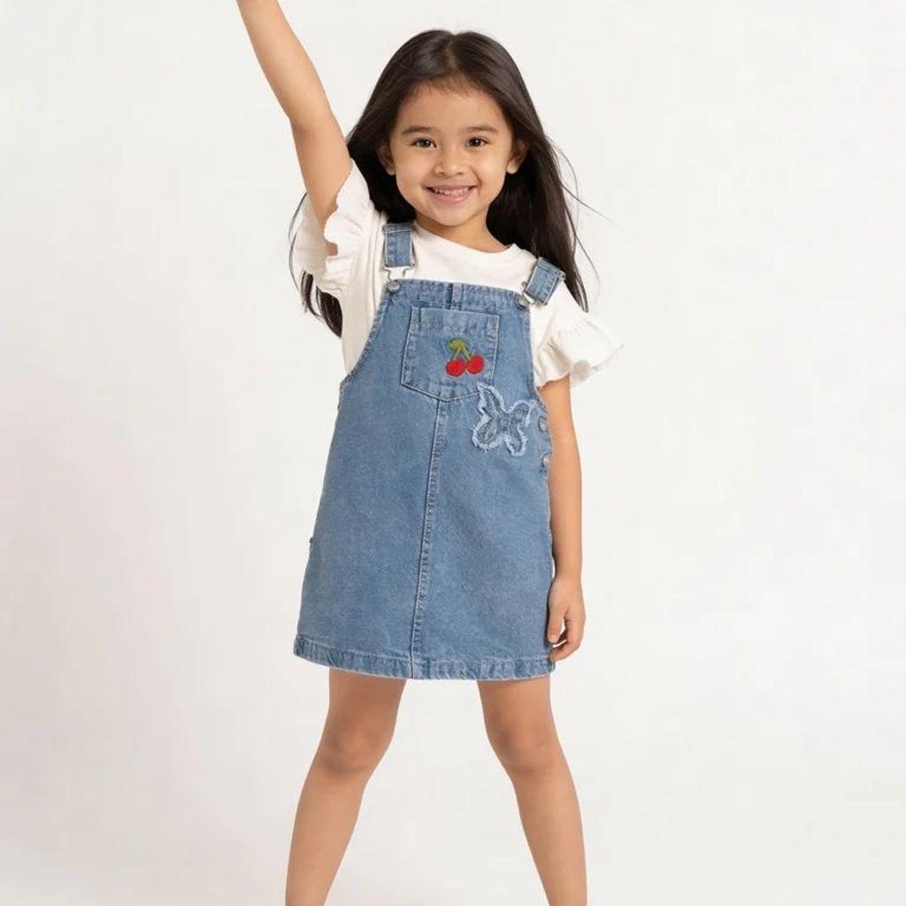 HOP Kids Girls Blue Denim Pinafore and T-Shirt Set