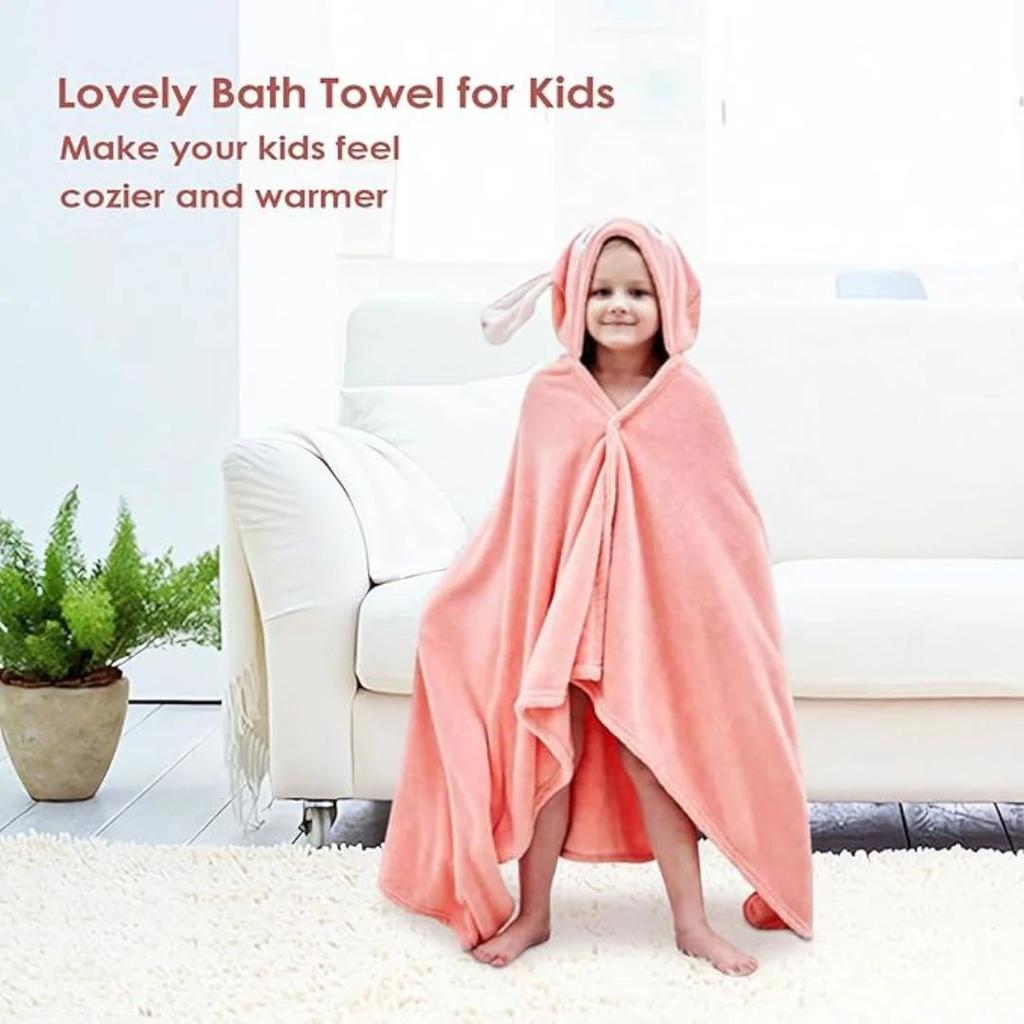 Baby Hooded Towel – Soft Coral Fleece Bath-Beach Towel for Boys and Girls — Pink