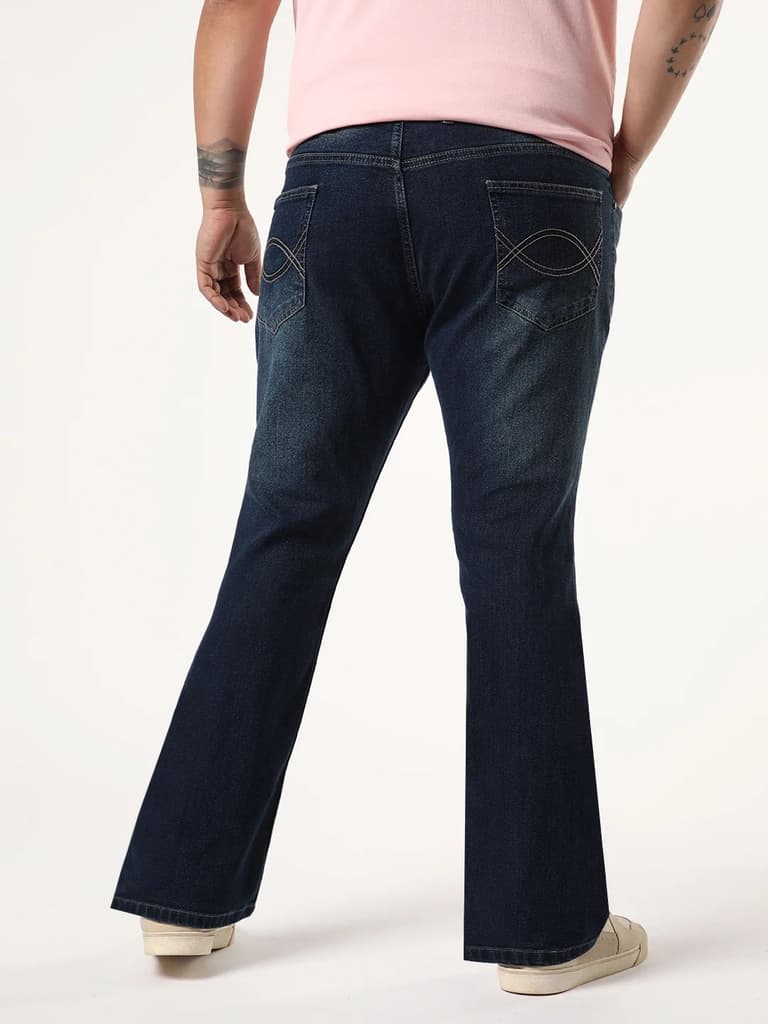 Plus Men's Blue Bootcut Fit Mid Rise Heavy Washed Jeans Stretchable — photo 3